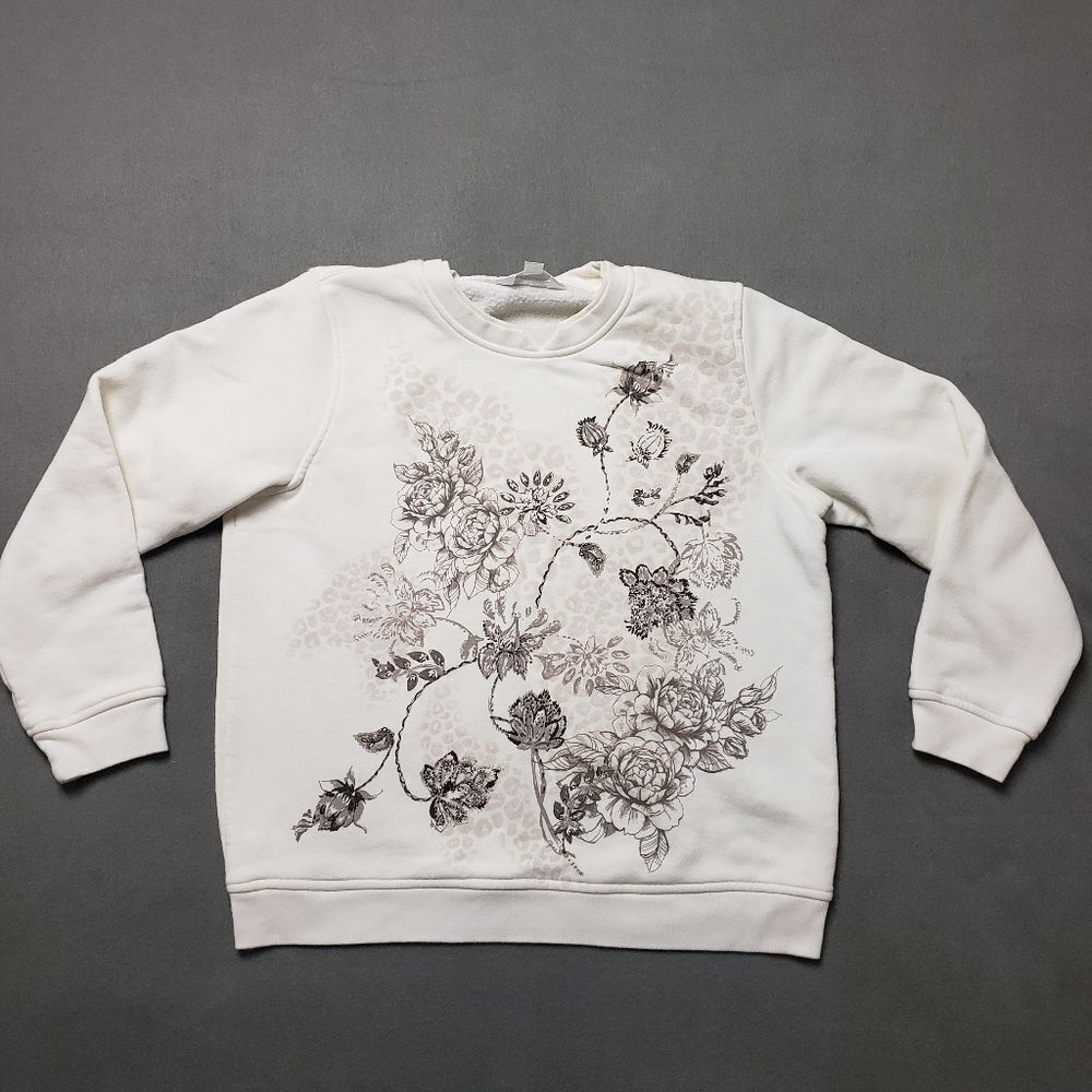 Northern Reflections Vintage Flower Rose rhinestone Sweatshirt sz M Petite